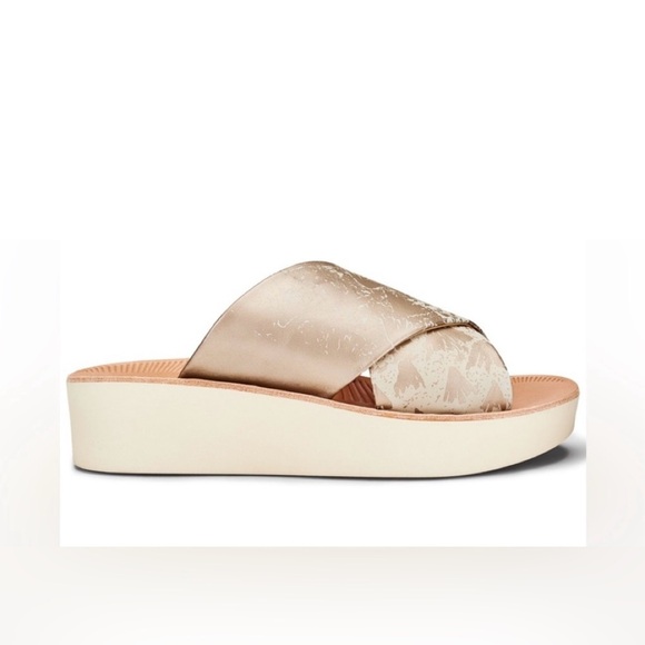 OLUKAI Womens Tapa Bubbly Platform Wedge ONOHI LEATHER SLIDE SANDALS sz 7 - Picture 1 of 8